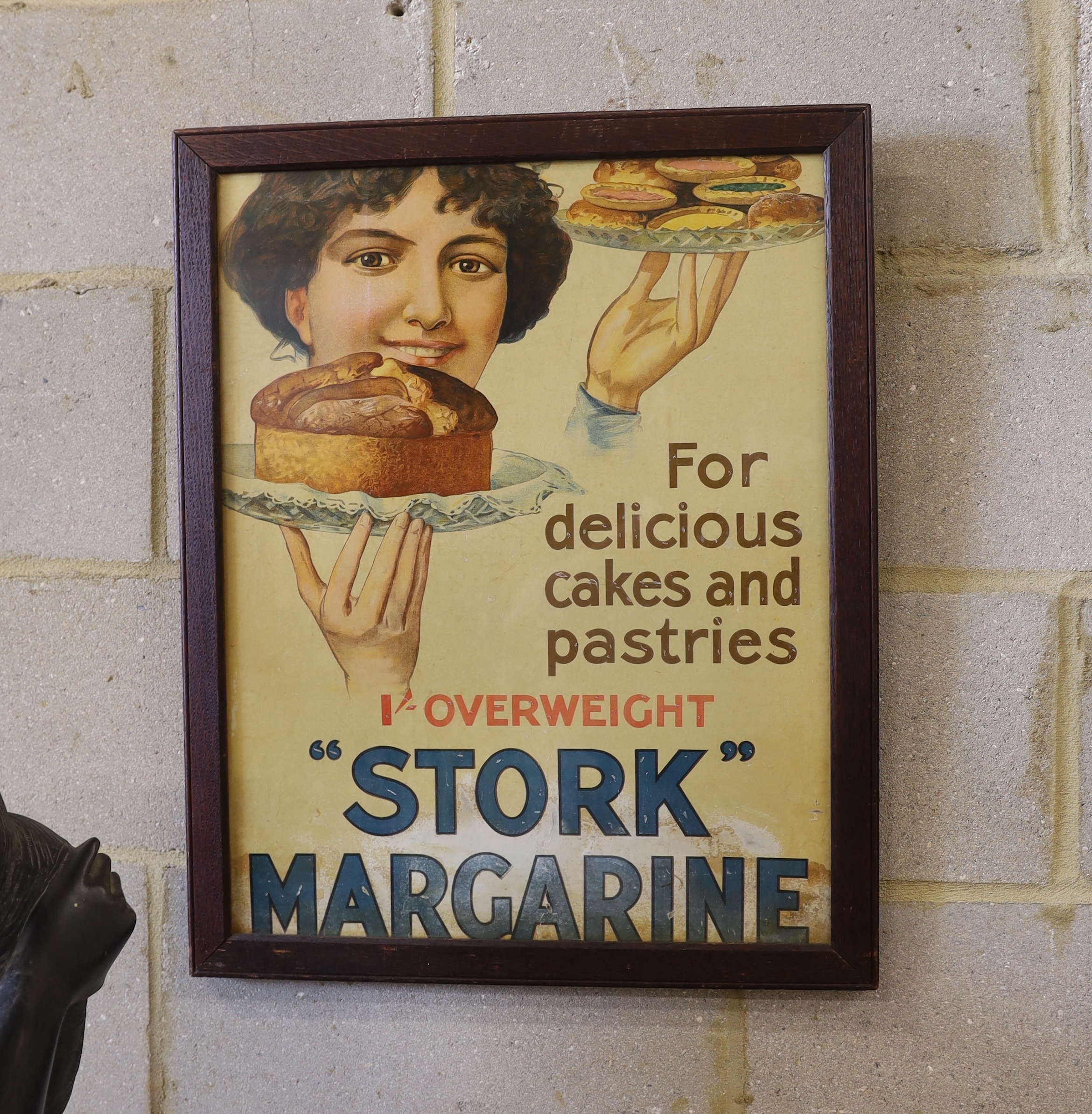 A framed and glazed advertising poster 'For delicious cakes and pastries, Stork Margarine', width including frame 52cm, height 64cm